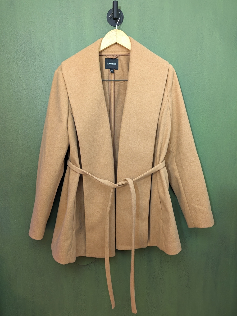 Express Camel Tie-Waist Open Front Trench Coat